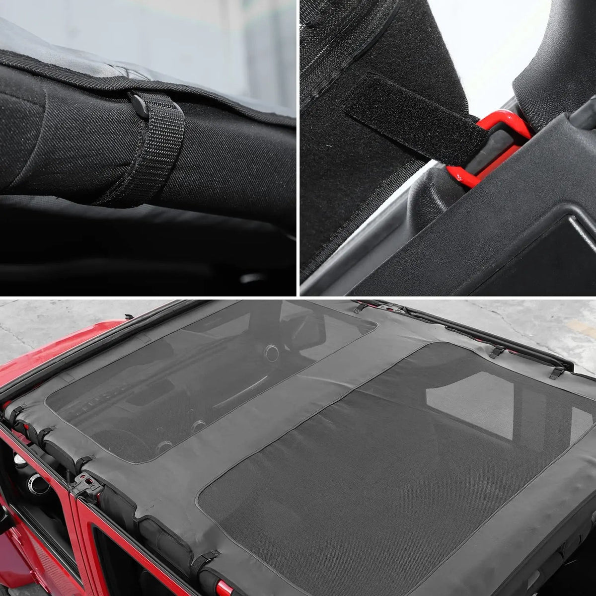 For 2007-2018 Jeep Wrangler JK JKU 4 Door Sunshade leather Mesh Sun Shade Bikini Top