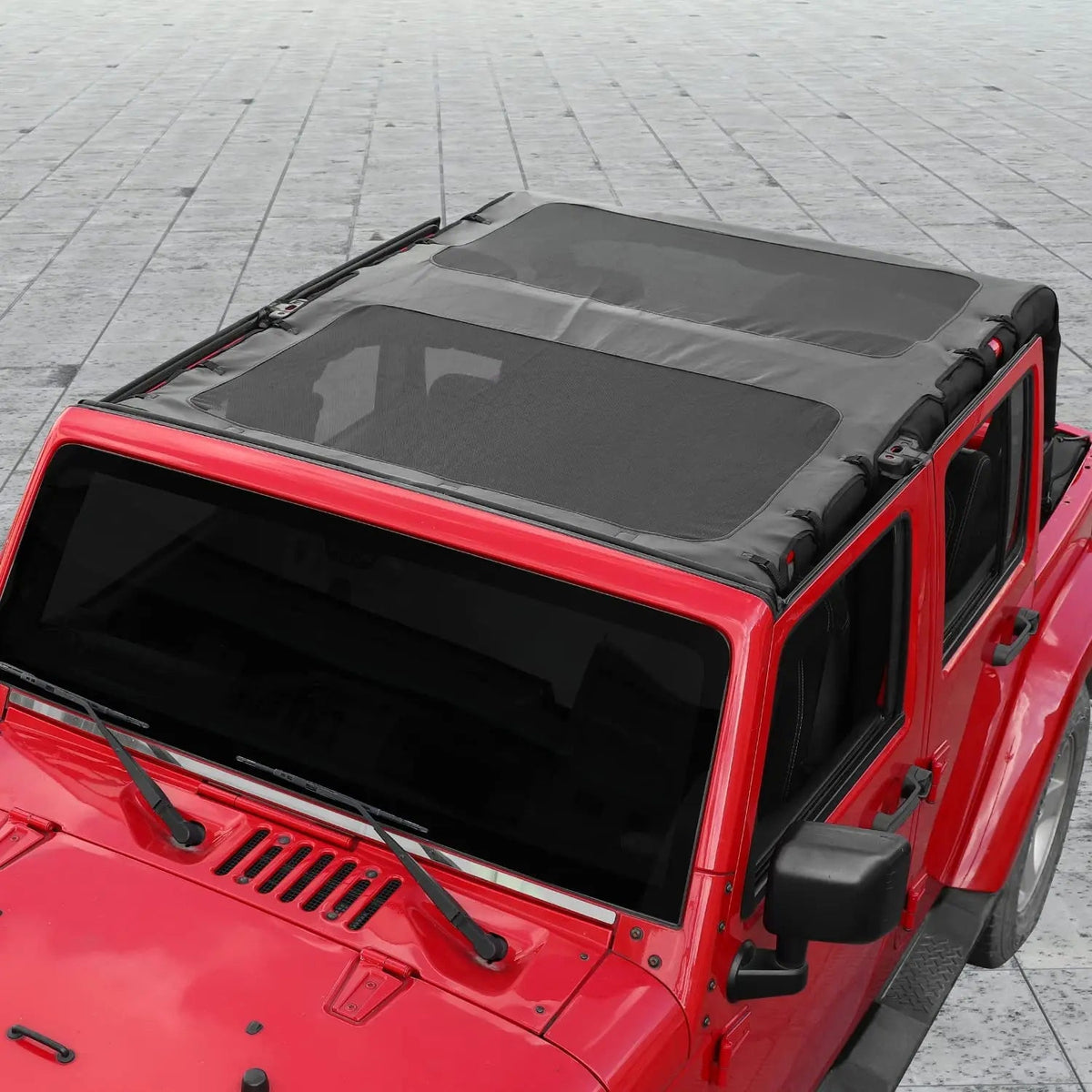 For 2007-2018 Jeep Wrangler JK JKU 4 Door Sunshade leather Mesh Sun Shade Bikini Top