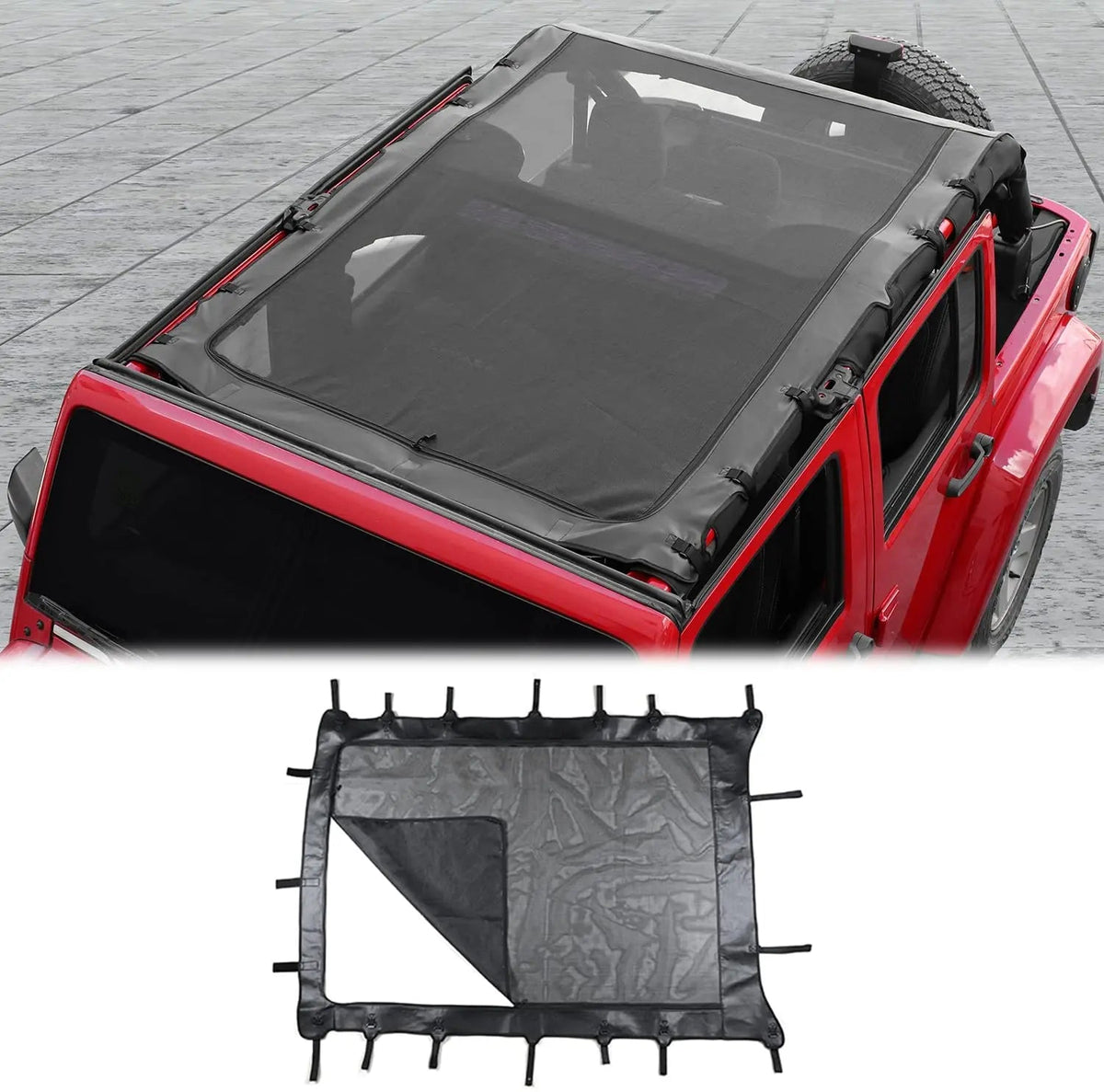For 2007-2018 Jeep Wrangler JK JKU 4 Door Sunshade leather Mesh Sun Shade Bikini Top
