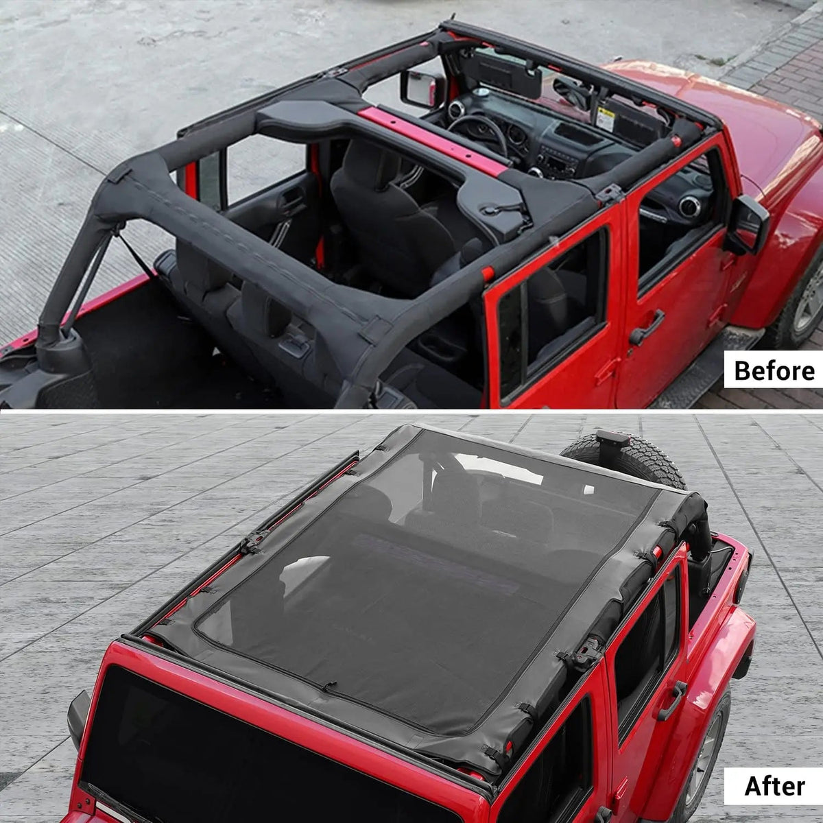 For 2007-2018 Jeep Wrangler JK JKU 4 Door Sunshade leather Mesh Sun Shade Bikini Top