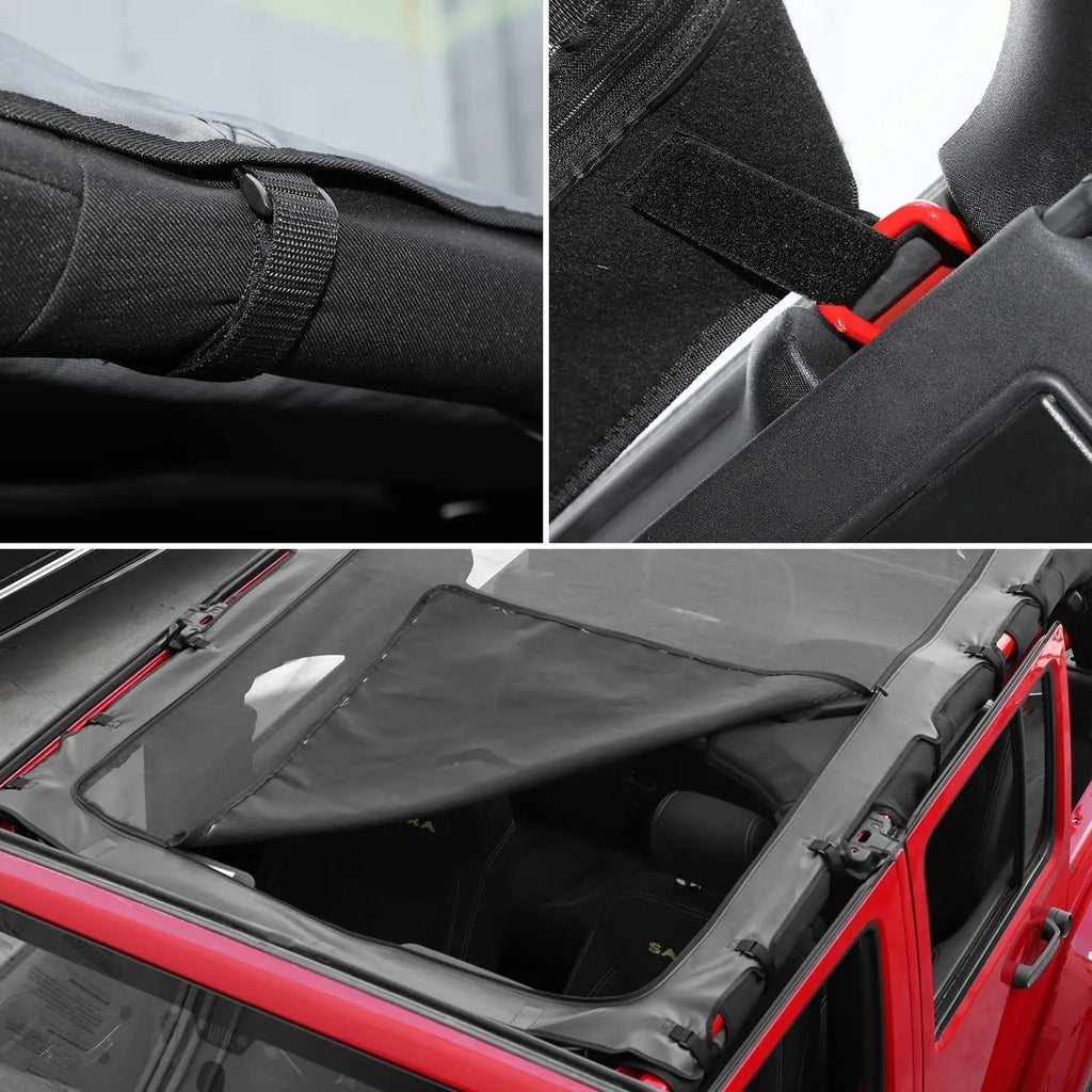For 2007-2018 Jeep Wrangler JK JKU 4 Door Sunshade leather Mesh Sun Shade Bikini Top