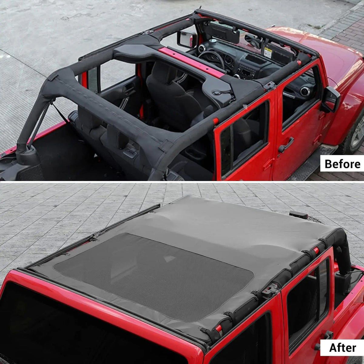 For 2007-2018 Jeep Wrangler JK JKU 4 Door Sunshade leather Mesh Sun Shade Bikini Top