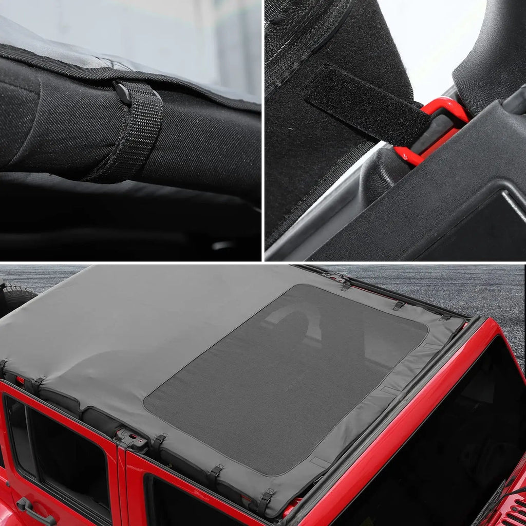For 2007-2018 Jeep Wrangler JK JKU 4 Door Sunshade leather Mesh Sun Shade Bikini Top
