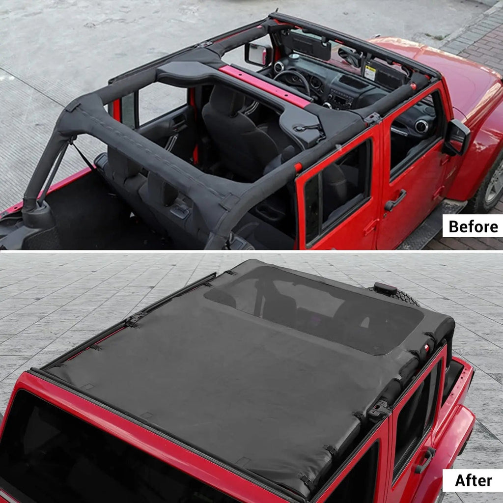 For 2007-2018 Jeep Wrangler JK JKU 4 Door Sunshade leather Mesh Sun Shade Bikini Top