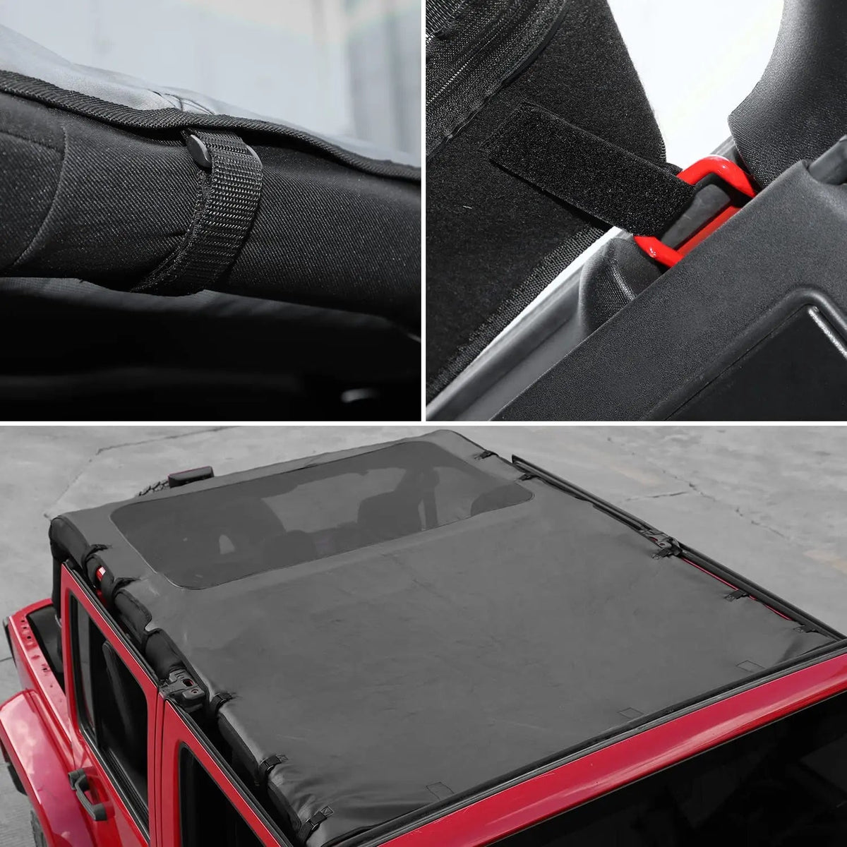 For 2007-2018 Jeep Wrangler JK JKU 4 Door Sunshade leather Mesh Sun Shade Bikini Top