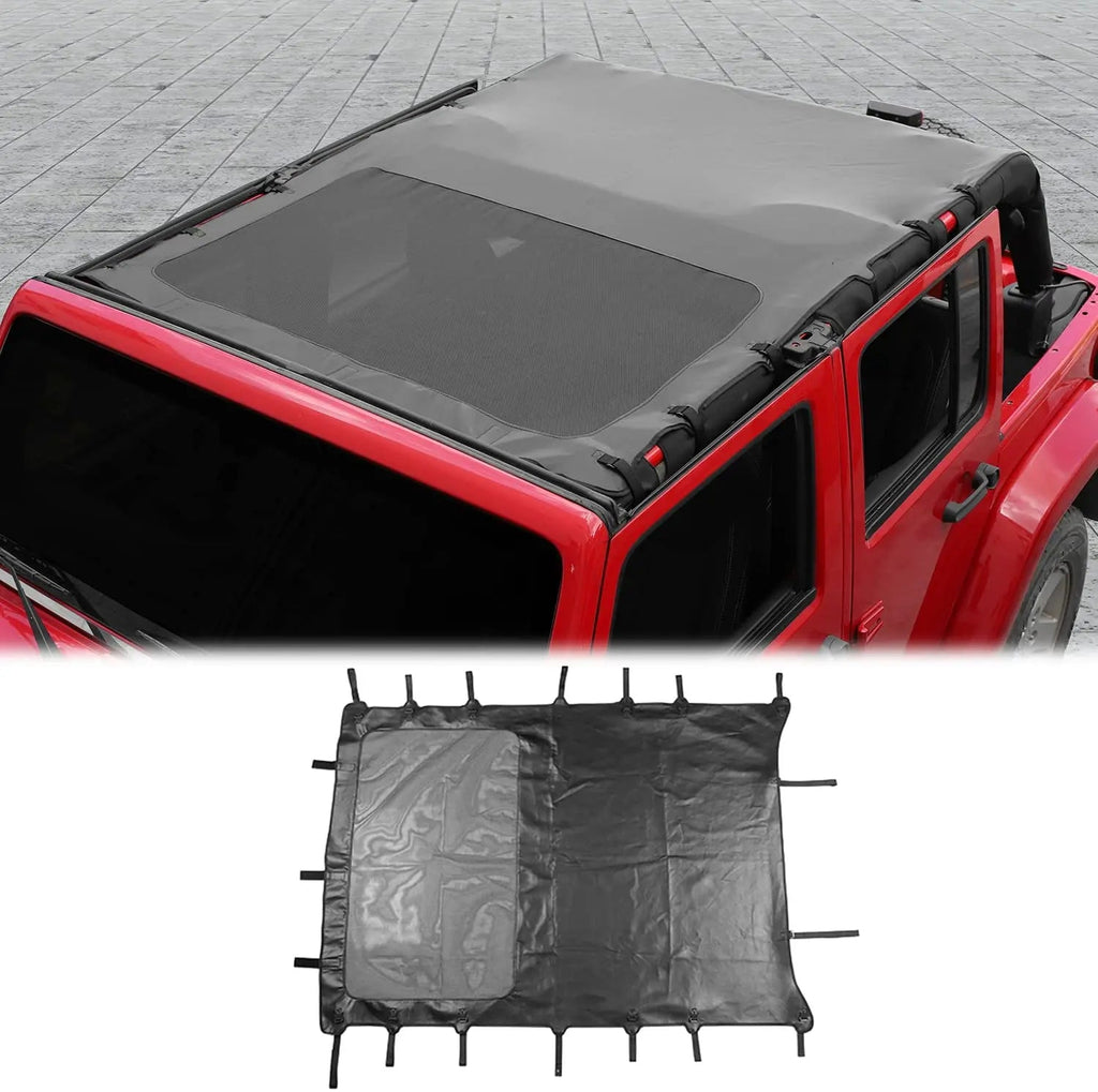 For 2007-2018 Jeep Wrangler JK JKU 4 Door Sunshade leather Mesh Sun Shade Bikini Top