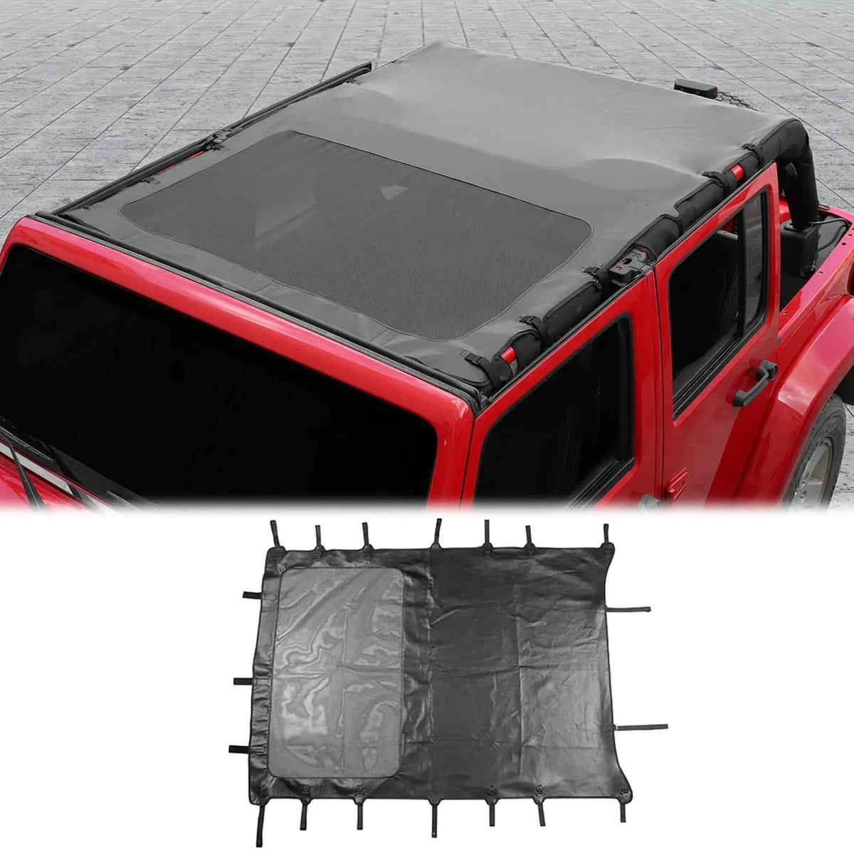 For 2007-2018 Jeep Wrangler JK JKU 4 Door Sunshade leather Mesh Sun Shade Bikini Top