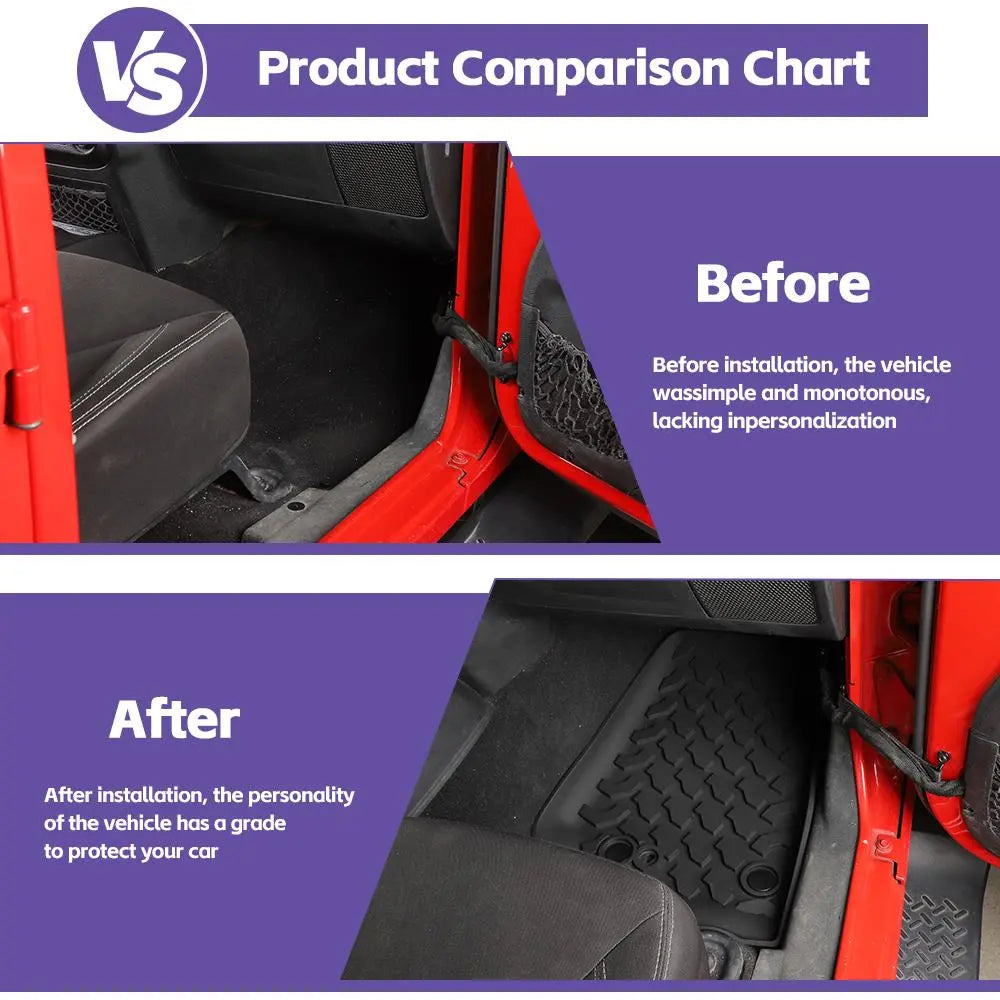 For 2007-2018 Jeep Wrangler JK JKU 4-Door Waterproof Car Floor Foot Mats Replacement
