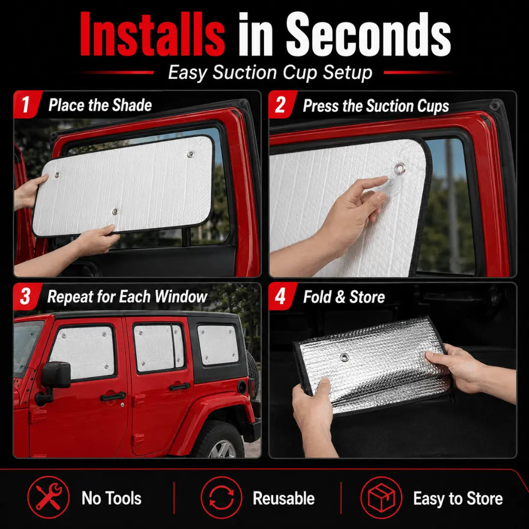 For 2007-2018 Jeep Wrangler JK JKU 4-Door, 8PCs Heat Insulation Windshield Full Window Sunshade Sunscreen Visor