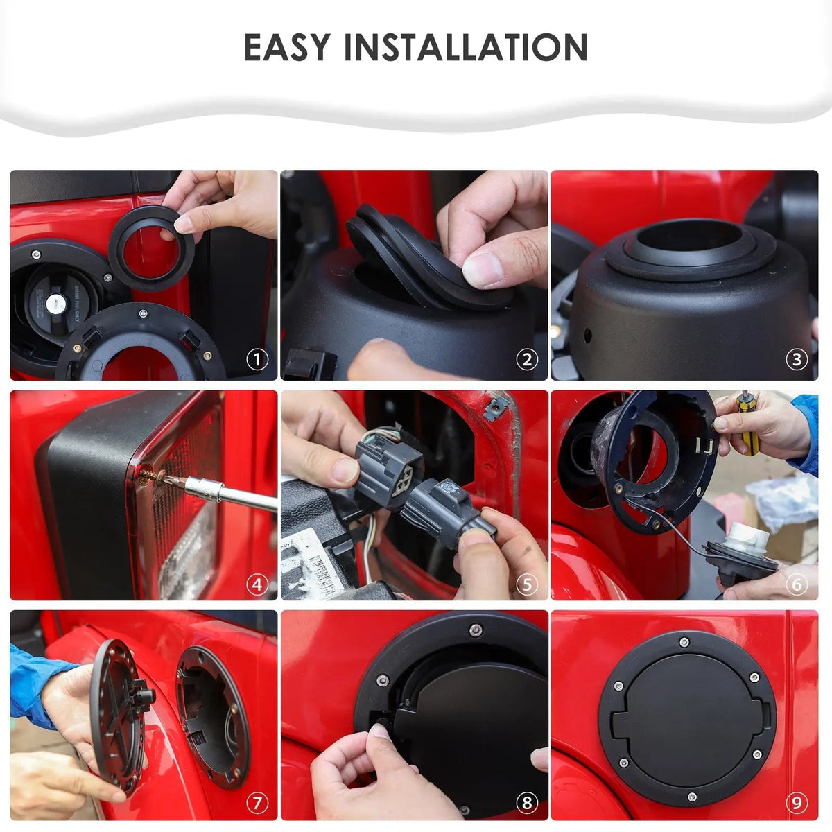 For 2007-2018 Jeep Wrangler JK JKU Gas Cap Fuel Filler Door Cover (Black)