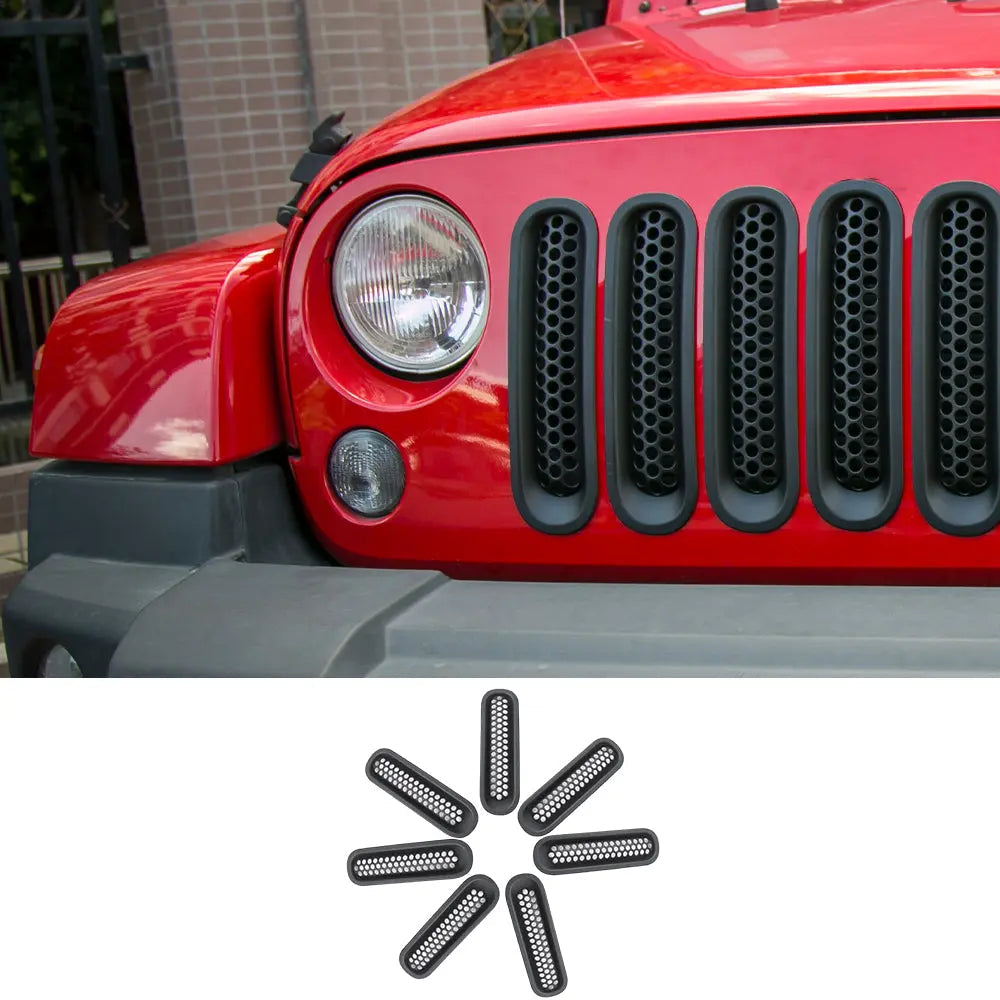 For 2007-2018 Jeep Wrangler JK JKU Clip-in Mesh Grille Inserts Trim