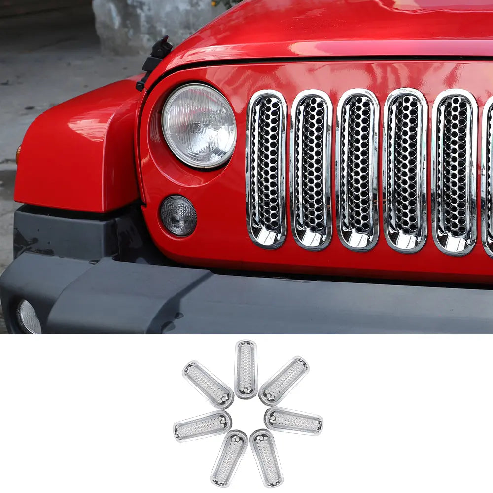 For 2007-2018 Jeep Wrangler JK JKU Clip-in Mesh Grille Inserts Trim