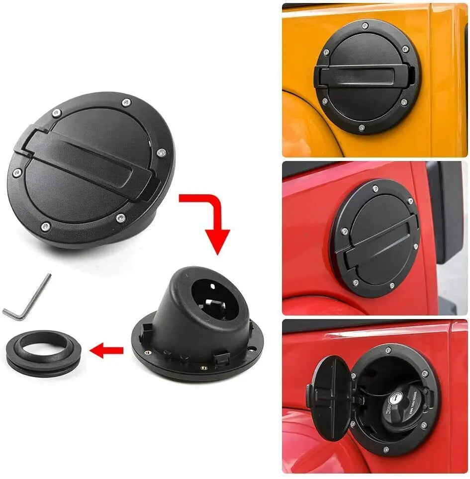 For 2007-2018 Jeep Wrangler JK JKU Door Gas Tank Cap Cover Fuel Filler Door Trim Black