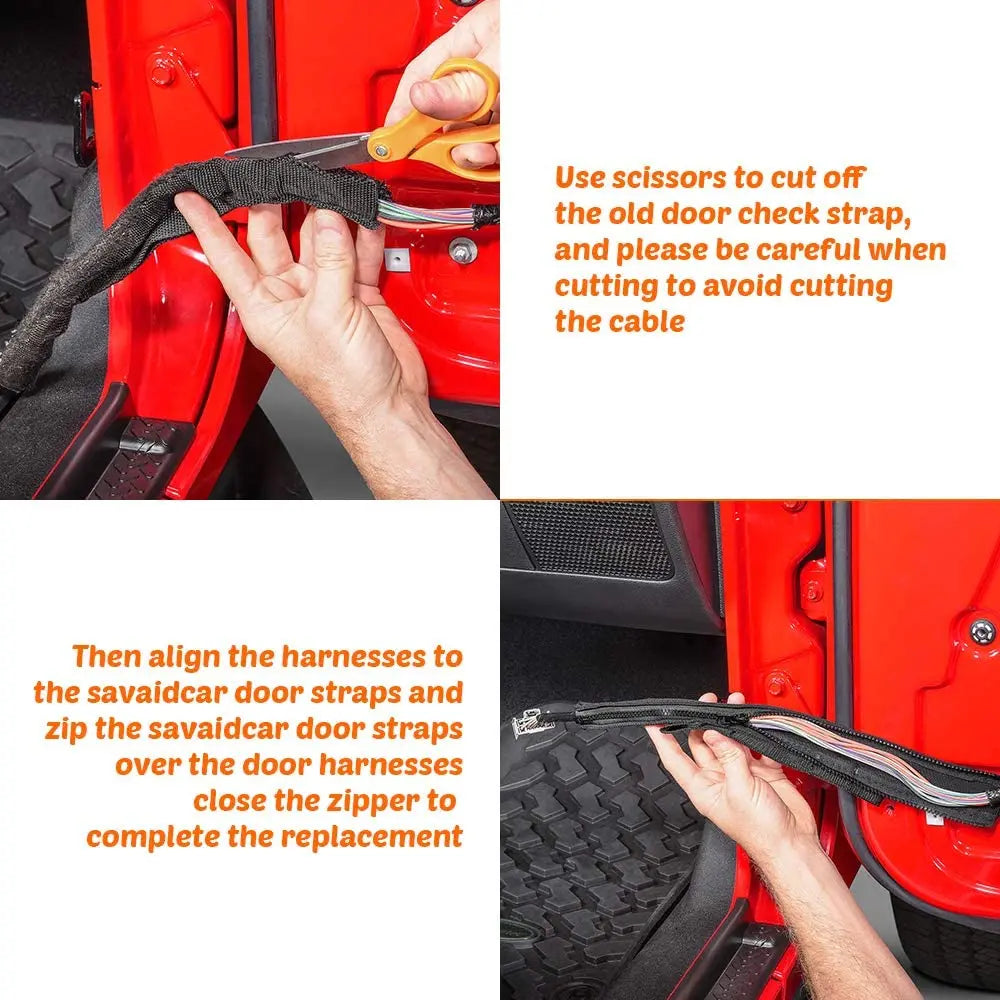 For 2007+ Jeep Wrangler JL JK Gladiator JT Door Limiting Straps Swing Door Check Limiter with Wire Protecting Harness