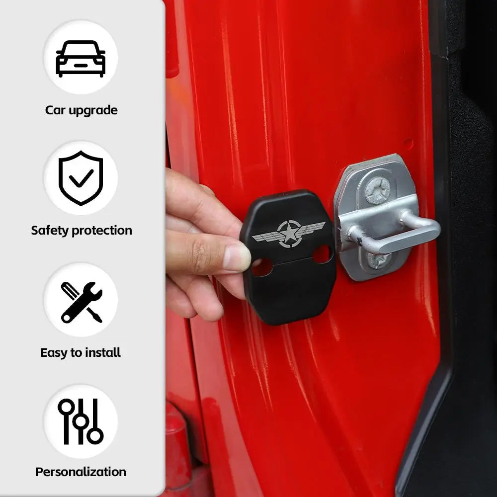 For 2007-2018 Jeep Wrangler JK JKU Door Lock Cover Trim Protective Star Wing