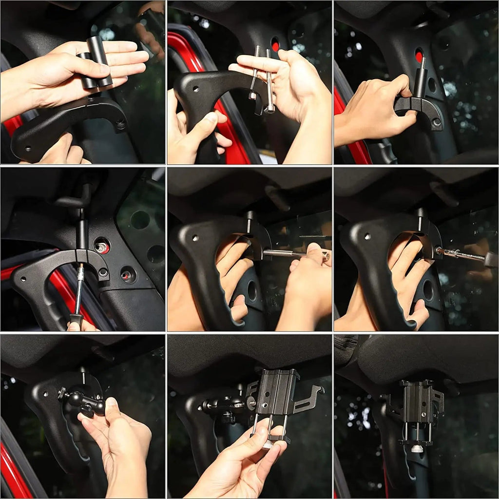 For 2007-2018 Jeep Wrangler JK JKU Front Grab Handles *2 with Phone Holder Mount *1