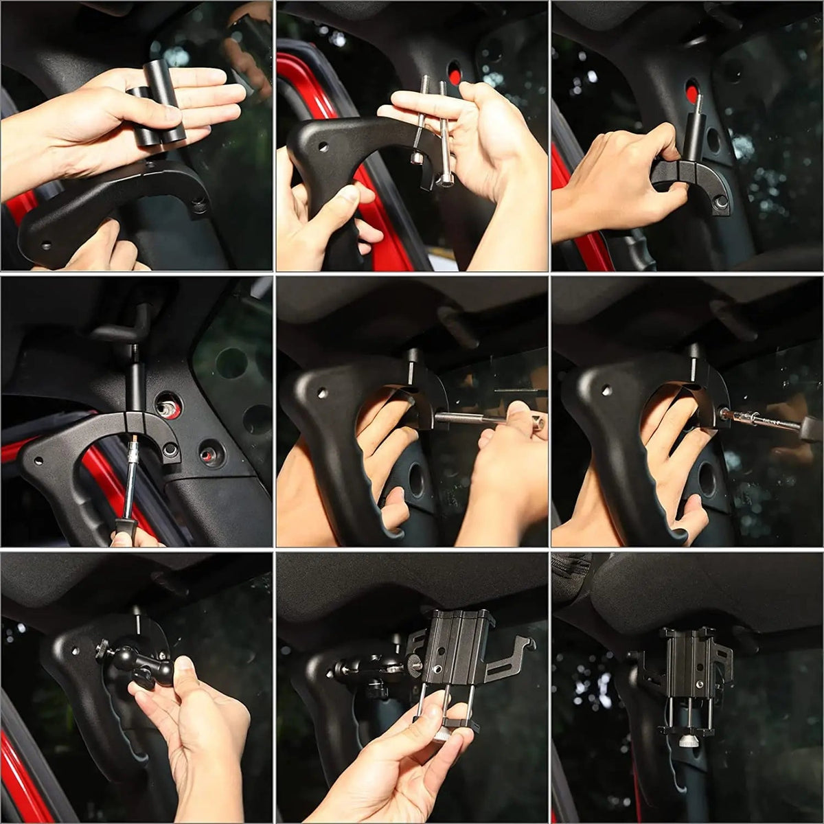 For 2007-2018 Jeep Wrangler JK JKU Front Grab Handles *2 with Phone Holder Mount *1