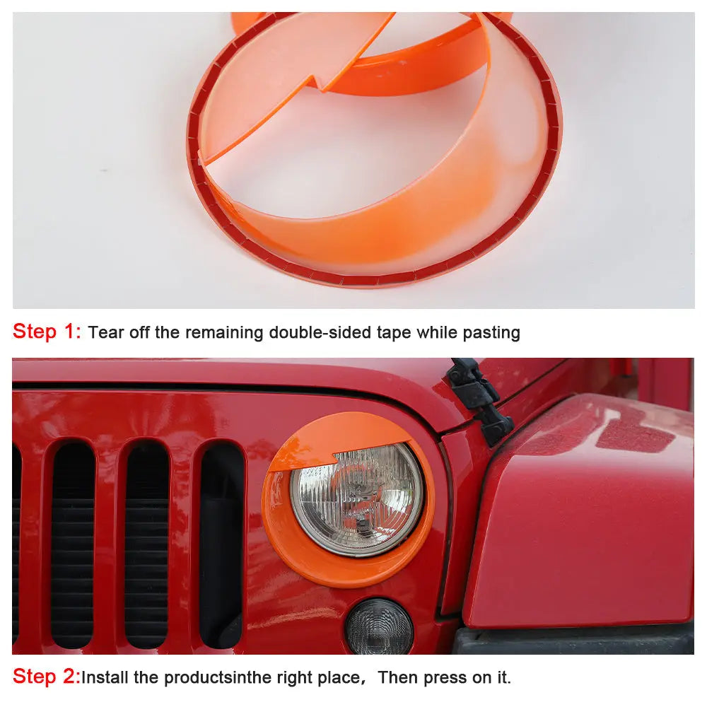 For 2007-2018 Jeep Wrangler JK JKU Front Headlight Angry Eyes Trim Bezels Rings