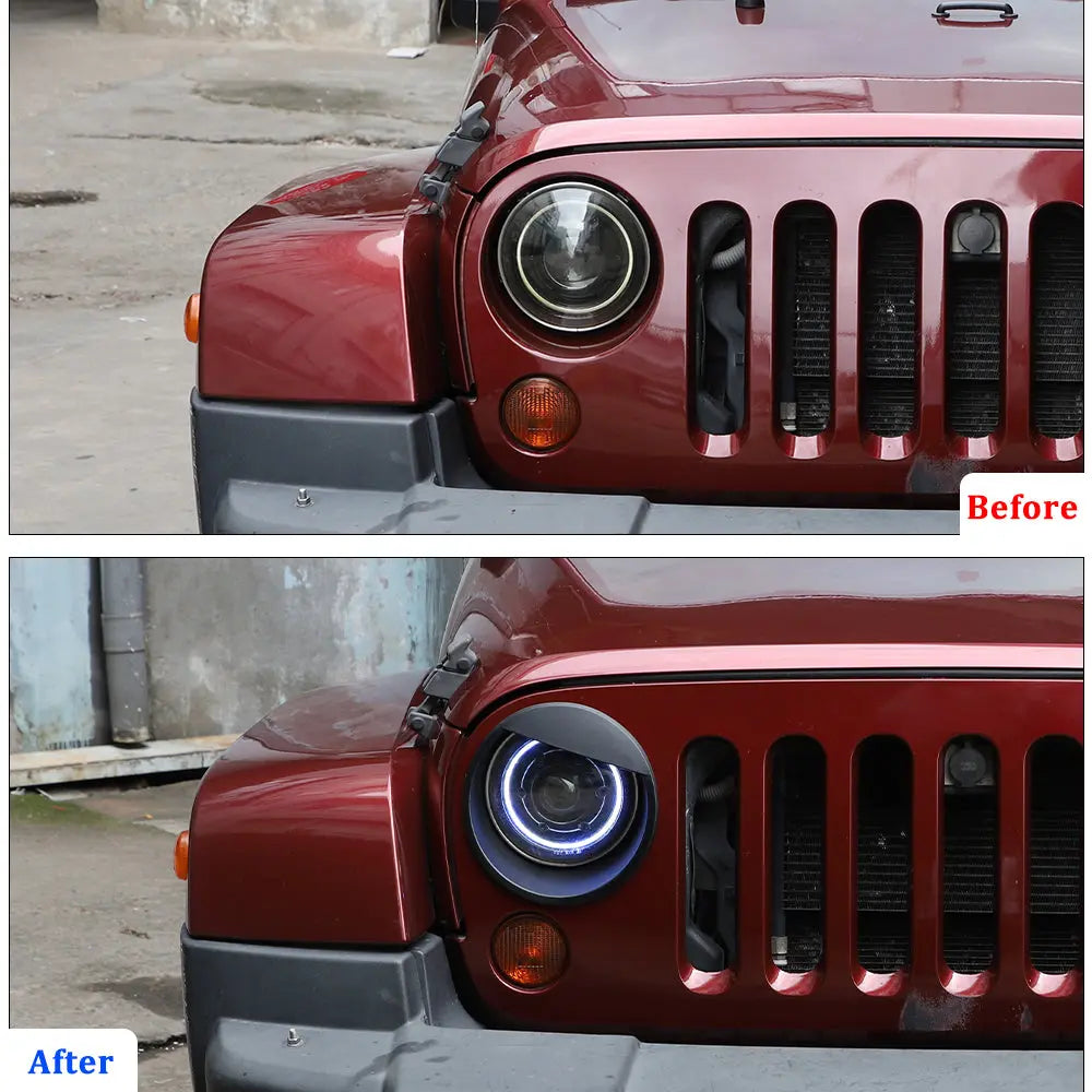 For 2007-2018 Jeep Wrangler JK JKU Front Headlight Bezel Light Angry Eyes Trim 2PCS