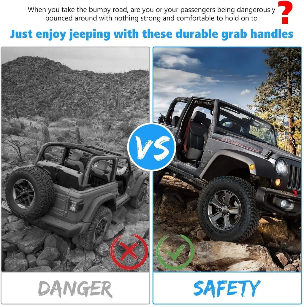 For 2007-2018 Jeep Wrangler JK JKU Front Metal Grab Handles Matte Black 2pcs (Upgraded Version)