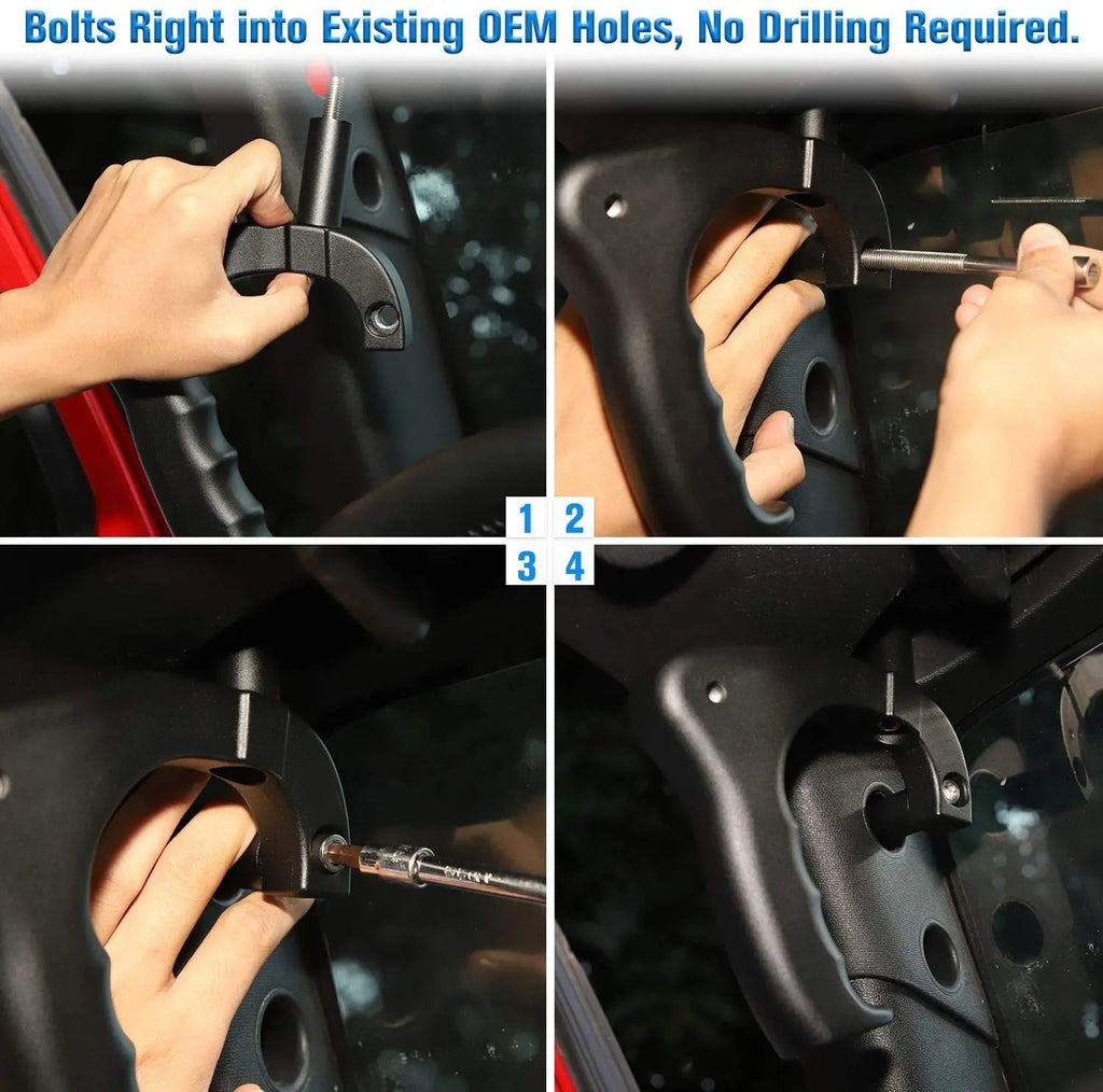 For 2007-2018 Jeep Wrangler JK JKU Front Metal Grab Handles Matte Black 2pcs (Upgraded Version)