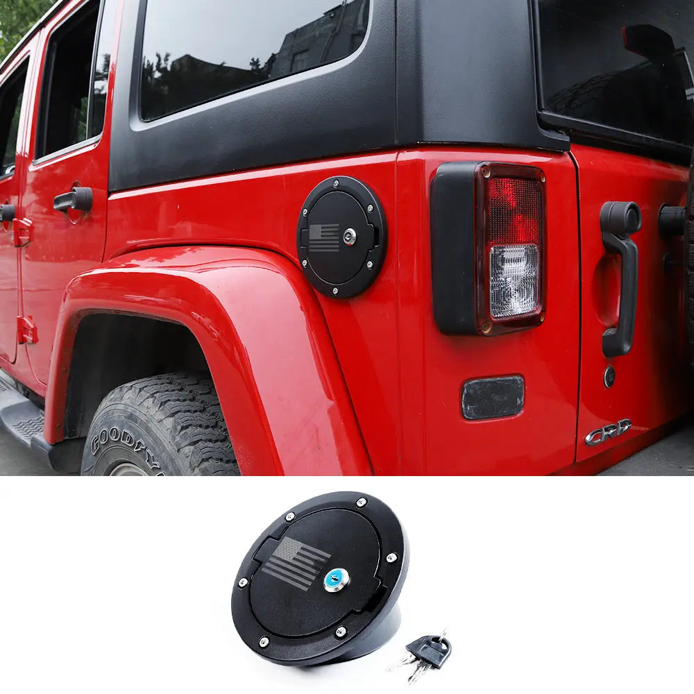 For 2007-2018 Jeep Wrangler JK JKU Fuel Door Cover Locking Gas Cap Cover, American Flag
