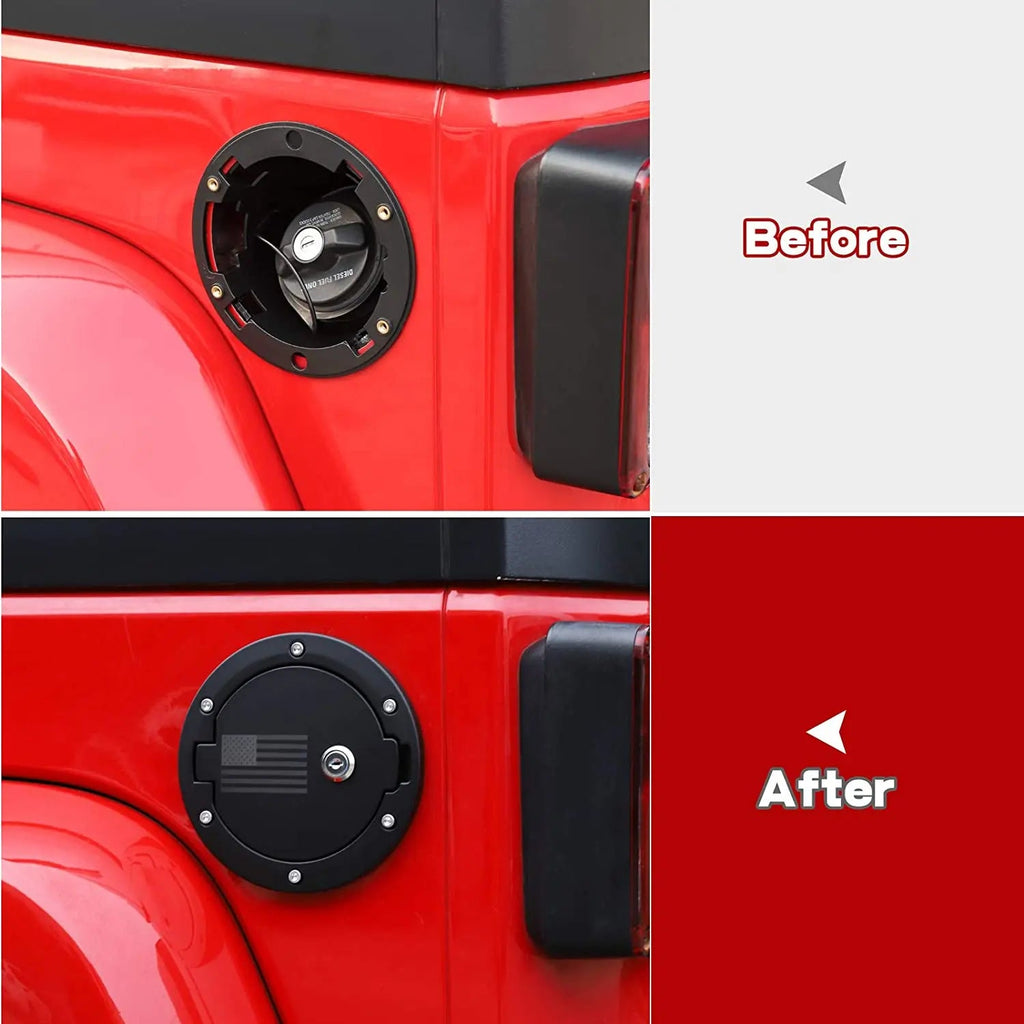 For 2007-2018 Jeep Wrangler JK JKU Fuel Door Cover Locking Gas Cap Cover, American Flag