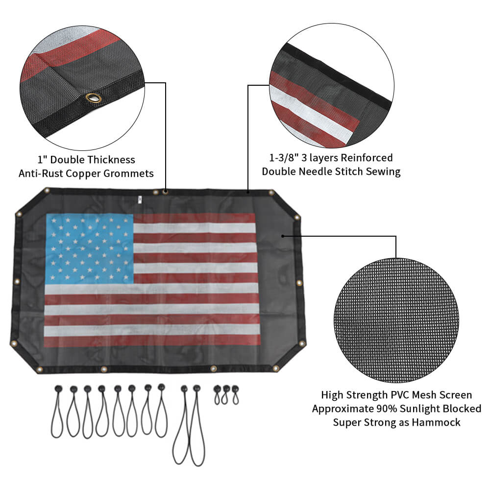 For 2007-2018 Jeep Wrangler JK JKU Half-Length Mesh Bikini Top Sunshade – UV Protection Soft Roof Cover