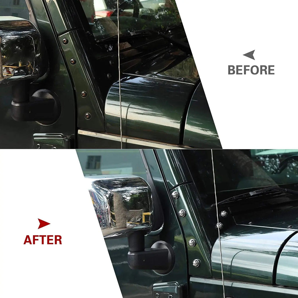 For 2007-2018 Jeep Wrangler JK JKU – A Pillar Screw Bolt Cover Hood Trim Protection 12PCS