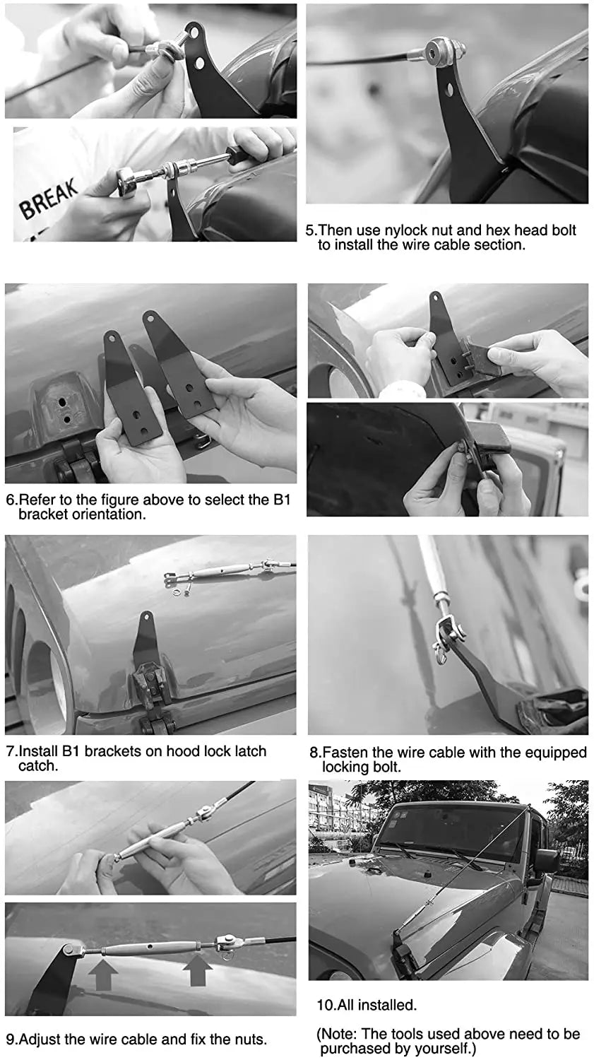 For 2007-2018 Jeep Wrangler JK JKU Hood Limb Risers Kit Sub-line Branches