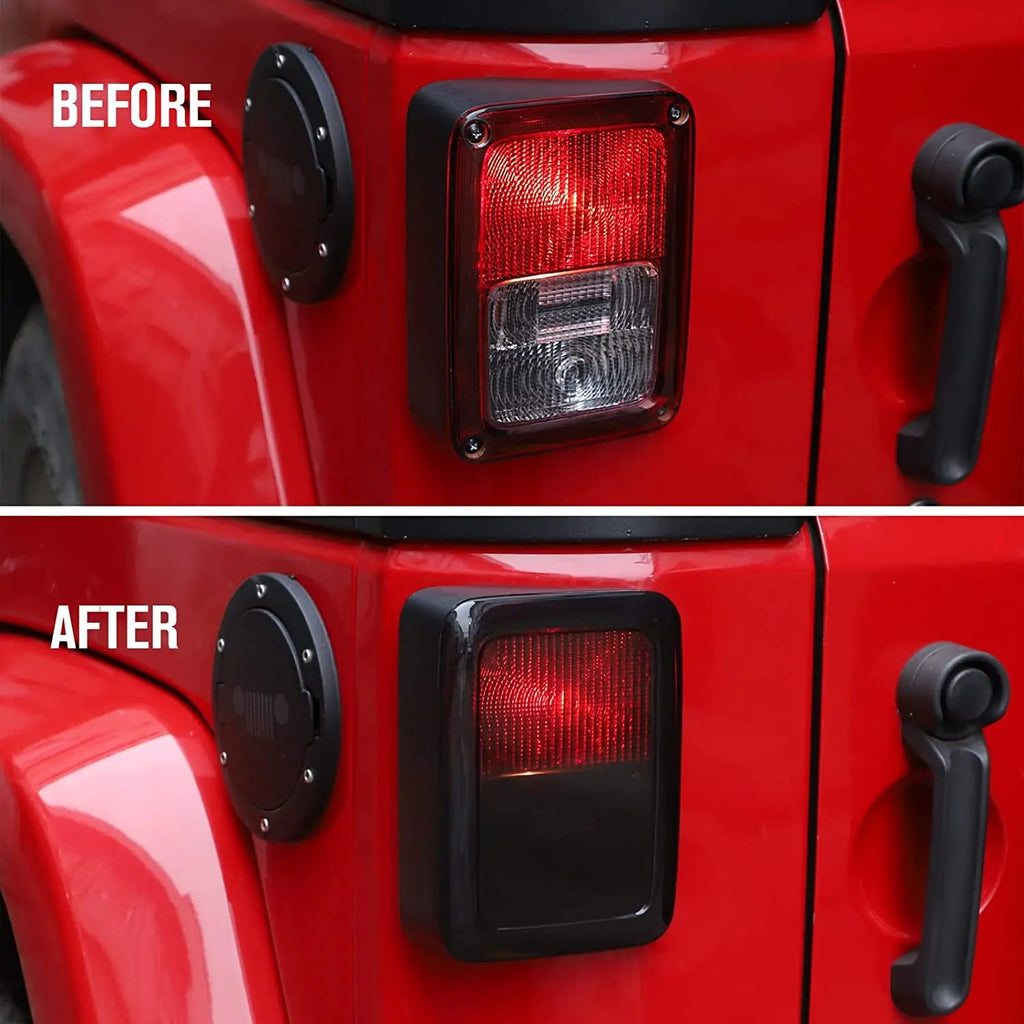 For 2007-2018 Jeep Wrangler JK JKU LED Tail Light Covers Rear Lamp Guards Smoked Black