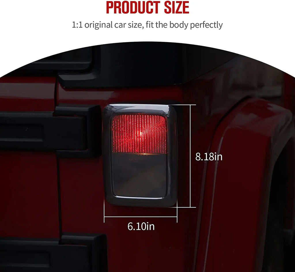 For 2007-2018 Jeep Wrangler JK JKU LED Tail Light Covers Rear Lamp Guards Smoked Black
