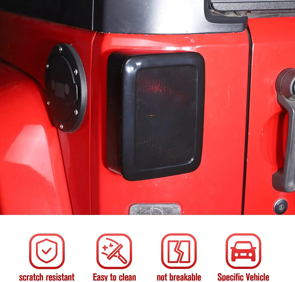 For 2007-2018 Jeep Wrangler JK JKU LED Tail Light Covers Rear Lamp Guards Smoked Black