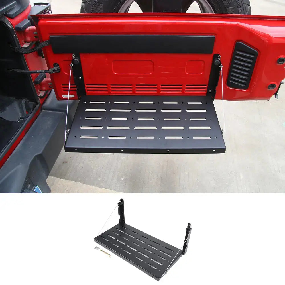 For 2007-2018 Jeep Wrangler JK JKU Tailgate Table Rear Foldable Cargo Shelf, Aluminum Alloy, Storage Rack