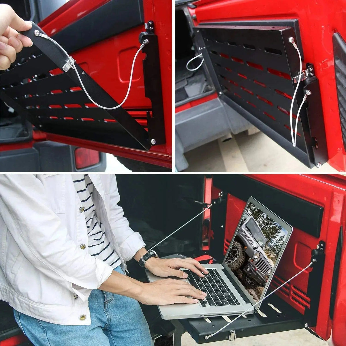 For 2007-2018 Jeep Wrangler JK JKU Tailgate Table Rear Foldable Cargo Shelf, Aluminum Alloy, Storage Rack