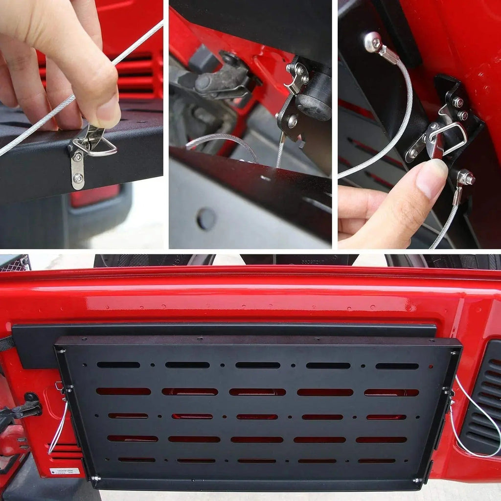 For 2007-2018 Jeep Wrangler JK JKU Tailgate Table Rear Foldable Cargo Shelf, Aluminum Alloy, Storage Rack