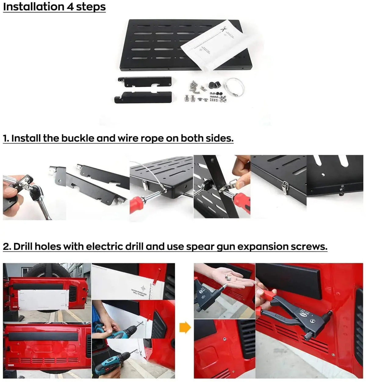 For 2007-2018 Jeep Wrangler JK JKU Tailgate Table Rear Foldable Cargo Shelf, Aluminum Alloy, Storage Rack