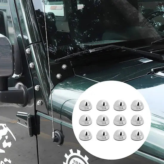 For 2007-2018 Jeep Wrangler JK JKU – A Pillar Screw Bolt Cover Hood Trim Protection 12PCS