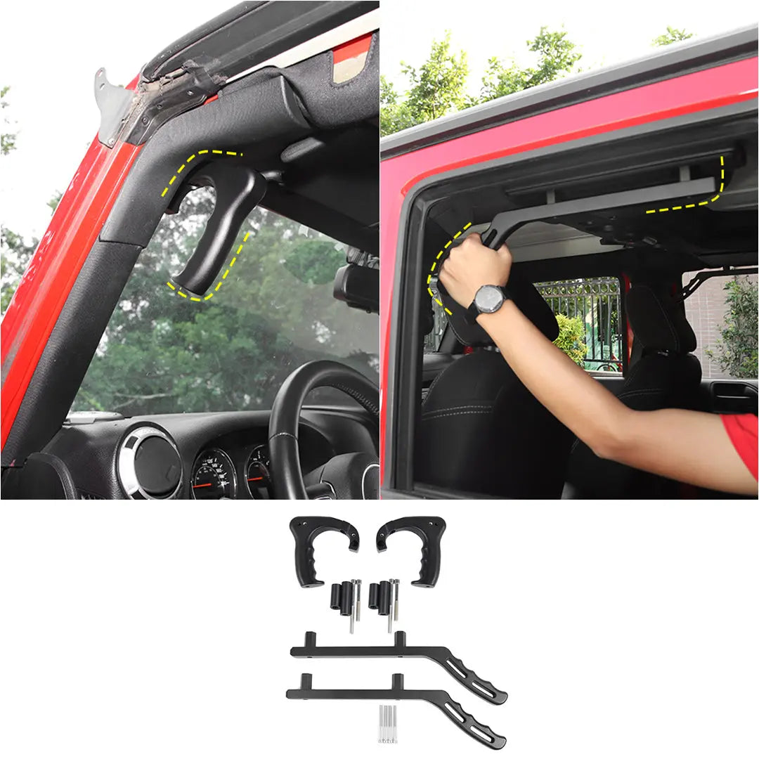 For 2007-2018 Jeep Wrangler JK JKU & Unlimited 4 Door Metal Top Grab Handles Kit 4pcs (Upgraded Version) Black