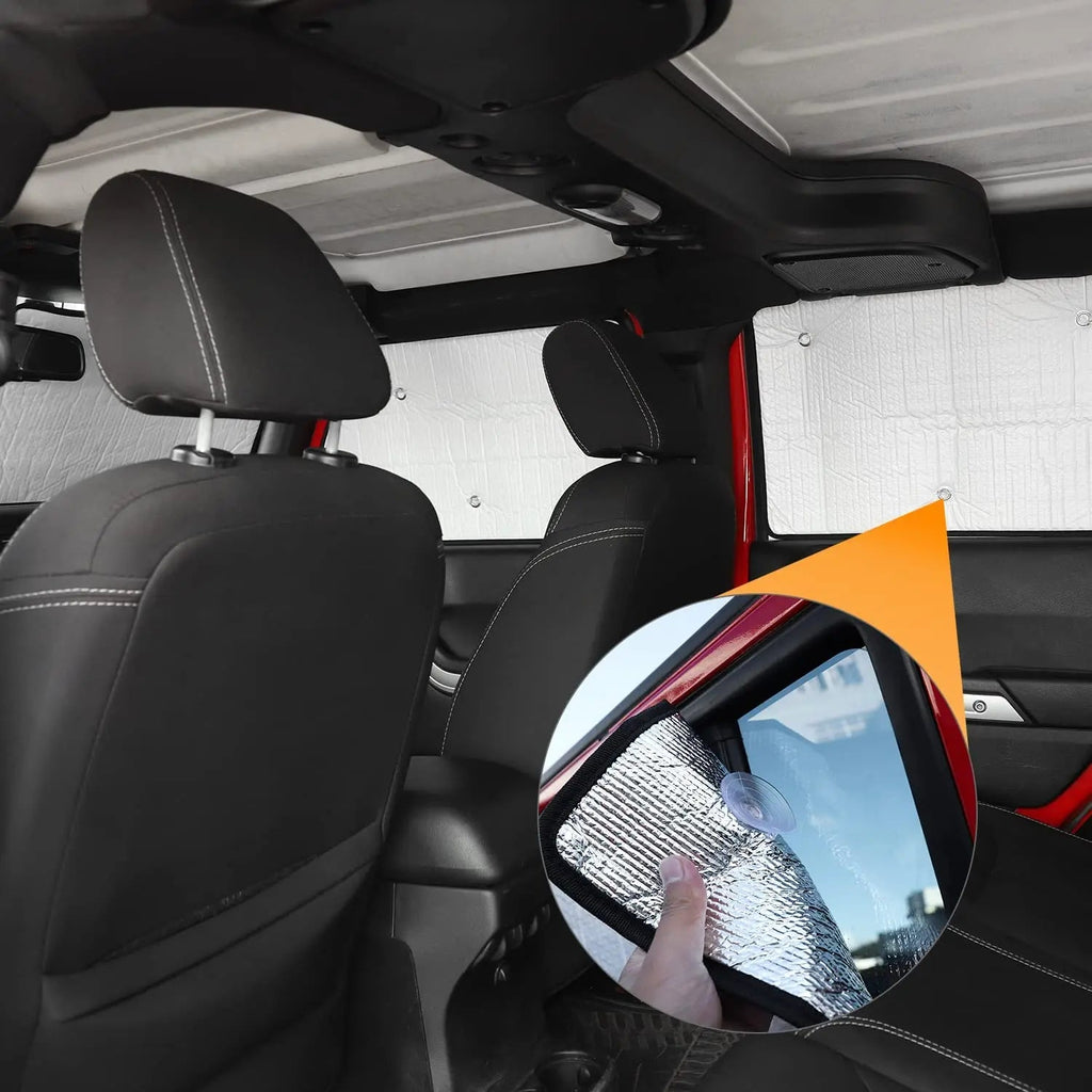 For 2007-2018 Jeep Wrangler JK JKU 4-Door, 8PCs Heat Insulation Windshield Full Window Sunshade Sunscreen Visor