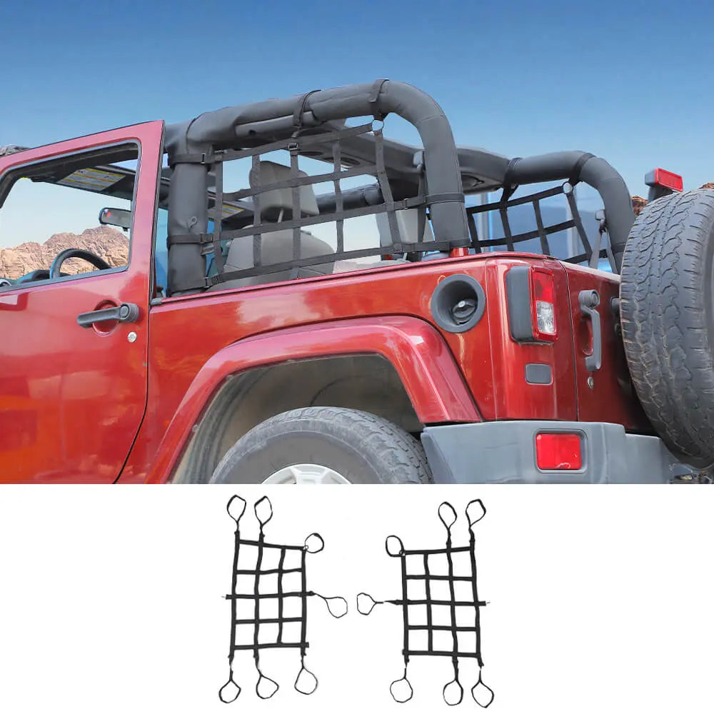 For 2007-2018 Jeep Wrangler JK Rear Side Cargo Trunk Net Restraint Barrier 2Door