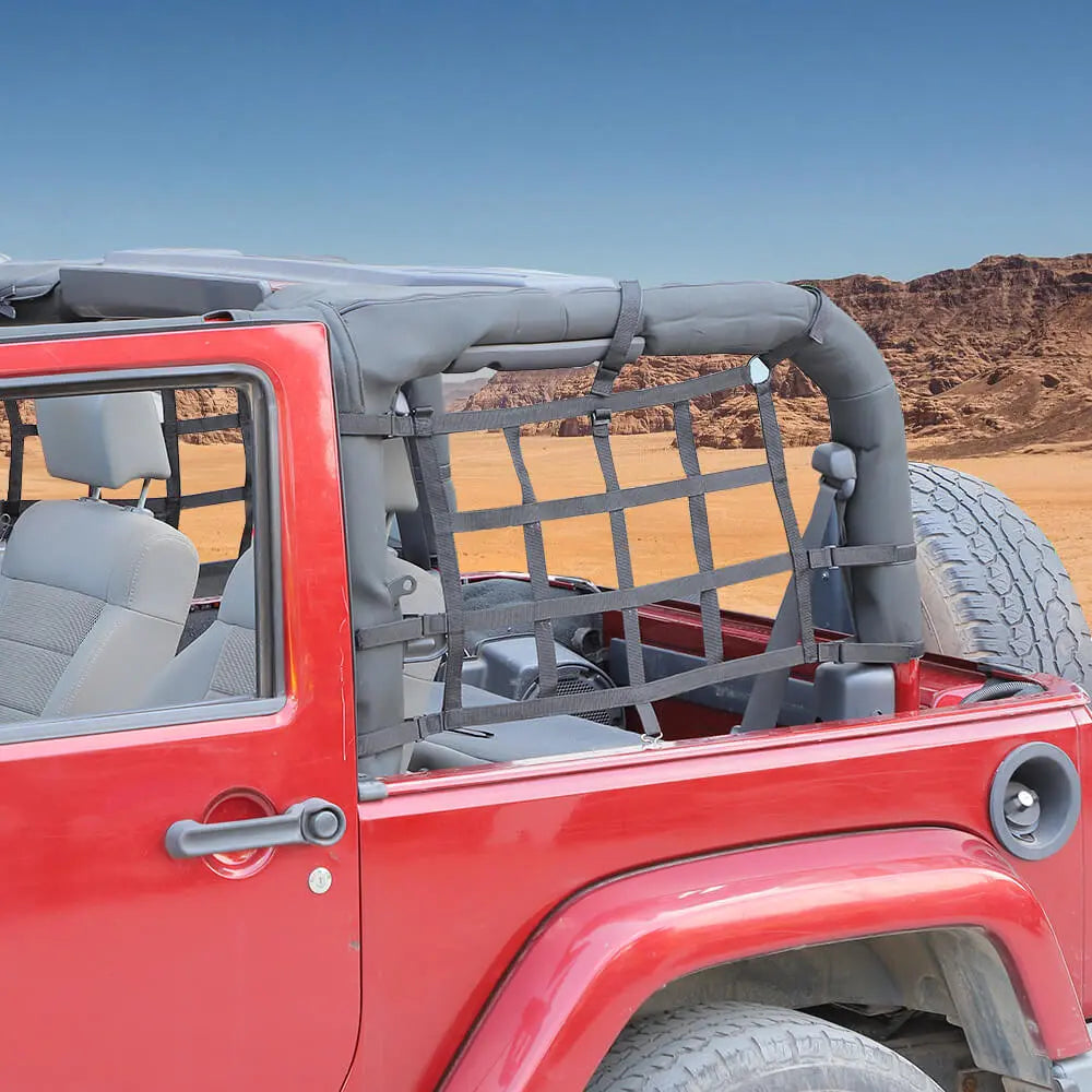 For 2007-2018 Jeep Wrangler JK Rear Side Cargo Trunk Net Restraint Barrier 2Door