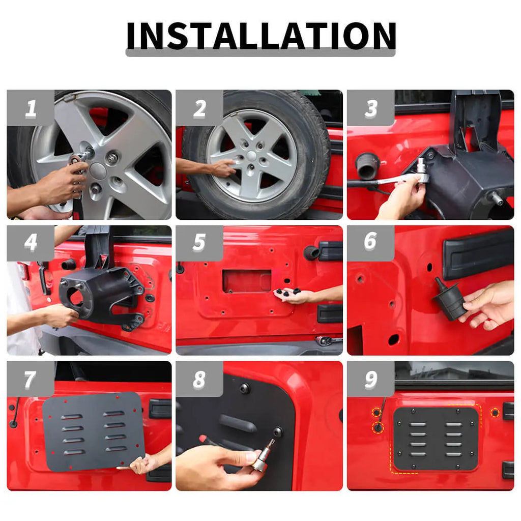 For 2007-2018 Jeep Wrangler JK Rear Tailgate Exhaust Plate & Rubber Plug Screw Trim
