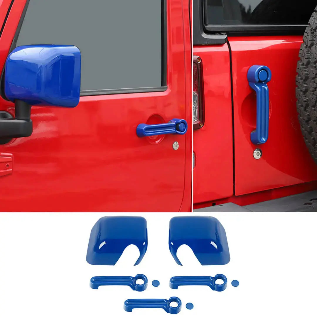 For 2007-2018 Jeep Wrangler JK 2-Door Rearview Mirror Cover & Door Handle Trim Shell Cover Kit (5 pcs)