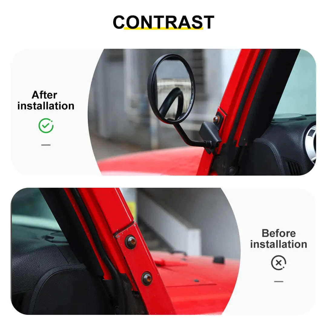 For 2007-2018 Jeep Wrangler JK Side Mirrors Doorless A-Pillar Mount Rear View Mirror (2 pcs)