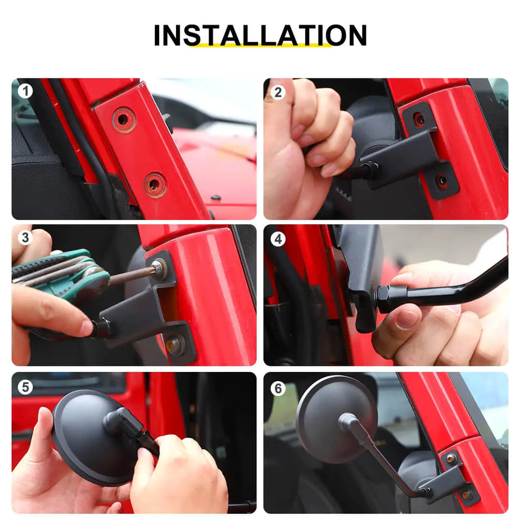 For 2007-2018 Jeep Wrangler JK Side Mirrors Doorless A-Pillar Mount Rear View Mirror (2 pcs)