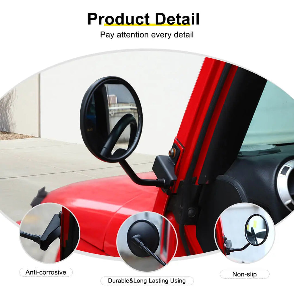 For 2007-2018 Jeep Wrangler JK Side Mirrors Doorless A-Pillar Mount Rear View Mirror (2 pcs)