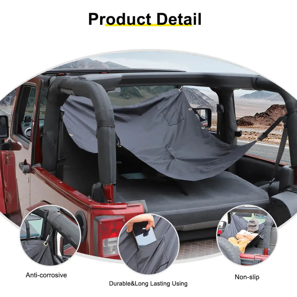 For 2007-2018 Jeep Wrangler JK Sunshade Top Car Bed Rest Roof Hammock Accessories