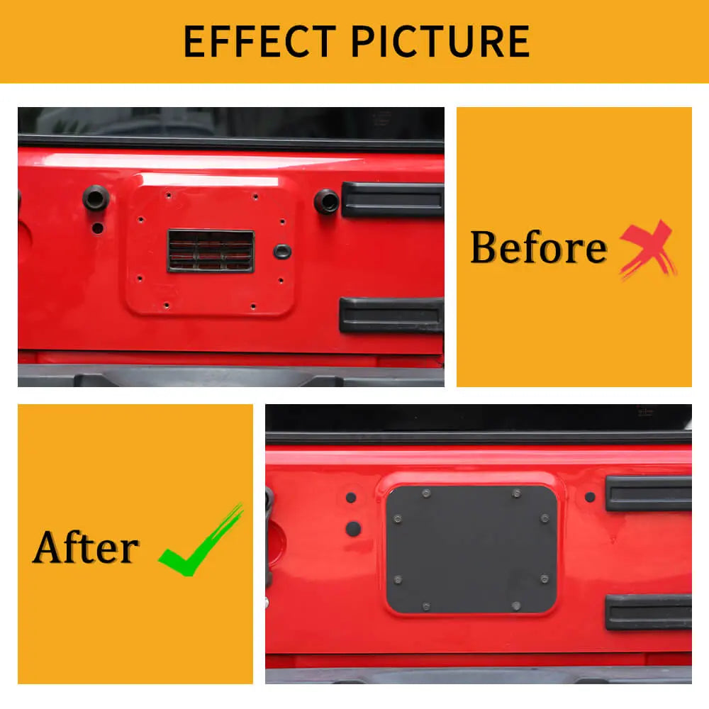 For 2007-2018 Jeep Wrangler JK Tailgate Spare Tire Carrier Delete Filler Plate Vent Cover Plate Trim & Rubber Plug