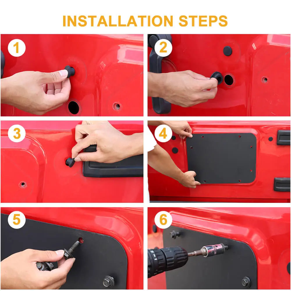 For 2007-2018 Jeep Wrangler JK Tailgate Spare Tire Carrier Delete Filler Plate Vent Cover Plate Trim & Rubber Plug